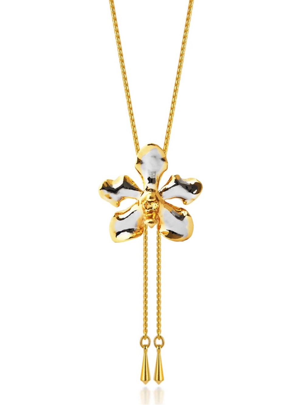 Risis Orchid Long Slider Necklace 24k Gold and Palladium